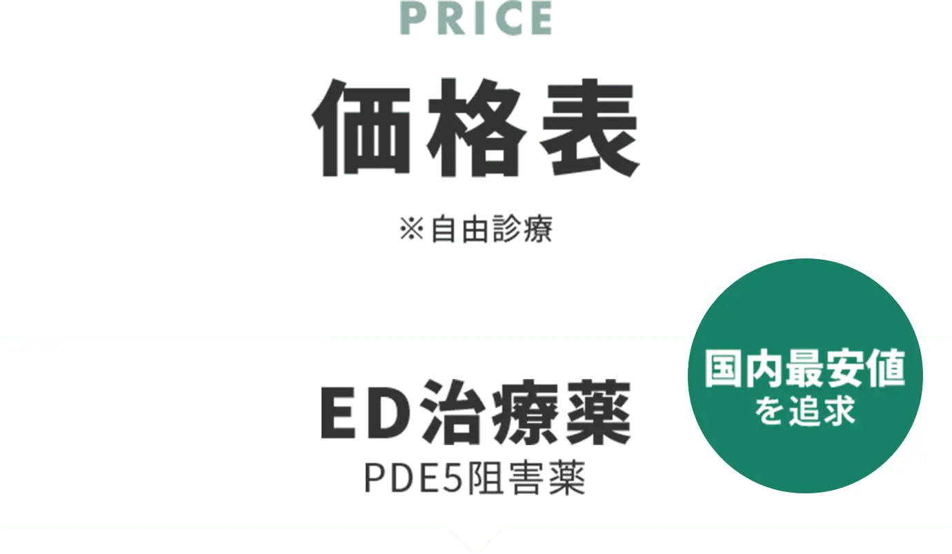 価格表 ※自由診療 ED治療薬 PDE5阻害薬 国内最安値を追求