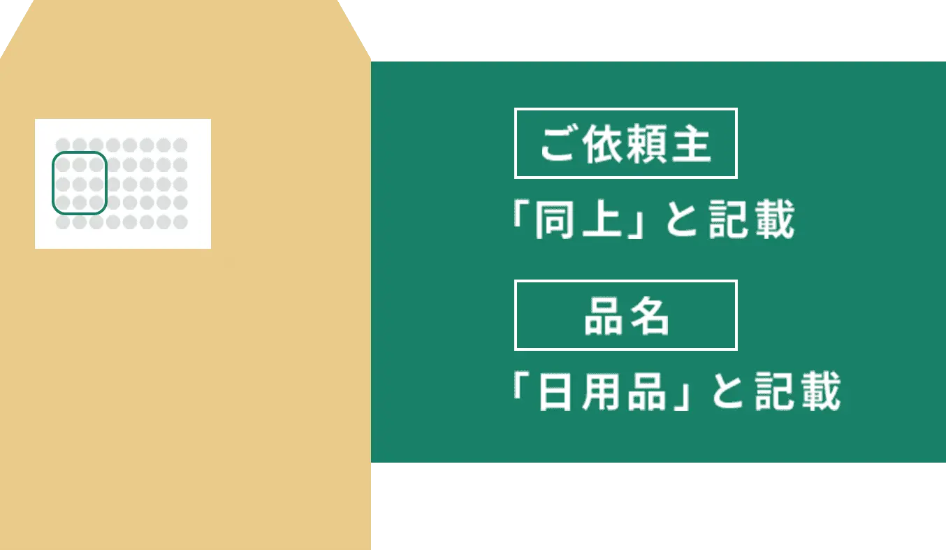 ご依頼主「同上」と記載 品名「日用品」と記載